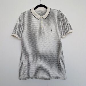 All Saints Mana SS Polo Short Sleeve Cotton Striped Shirt Embroidered Logo Sz L